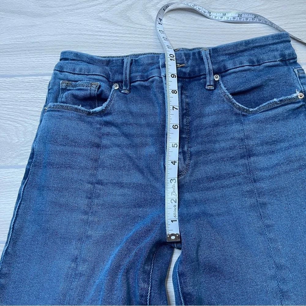 Good American Blue Raw Hem Split Flare Jeans